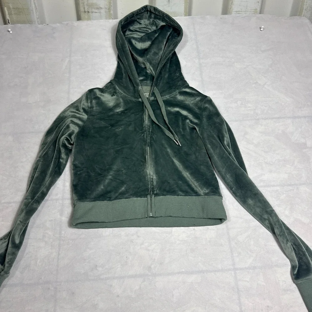 Aerie Womens Real Good‎ Cropped Full-Zip Hoodie Olive Green Long Sleeve Size S